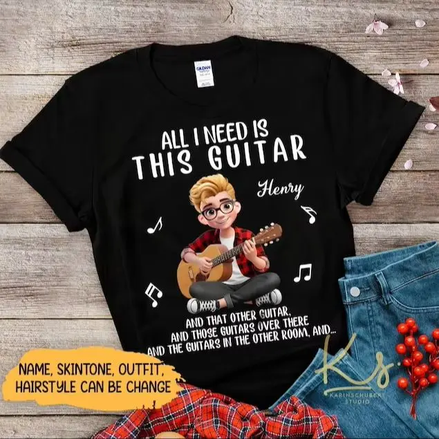 Custom Guitar Personalized T Shirt Custom Name Tee For Music Lover All I Need Is This Guitar Casual