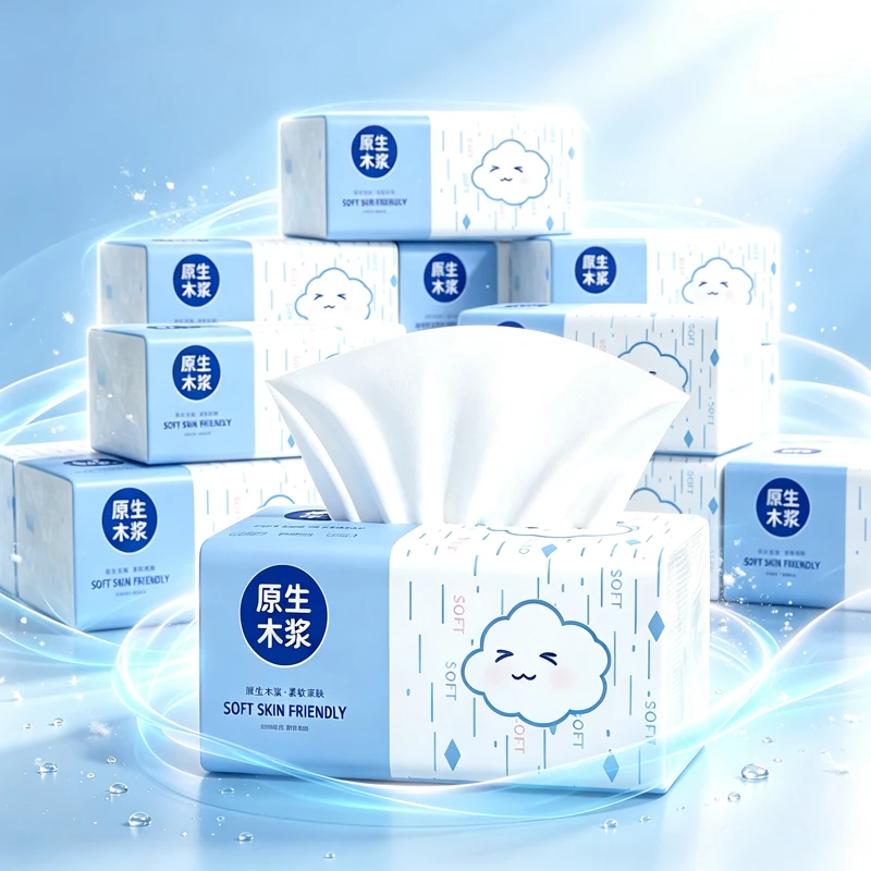 16 Packs Wholesale Eco Friendly Portable No Fluorescent Virgin Wooden Pulp Tissue Soft Comfortable 4 Ply Facial Tissue Paper