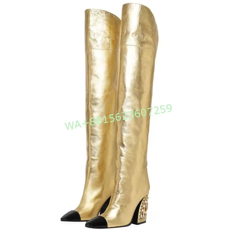 

Womens Wedge Boots Lady Gold High Tall Boot Woman Knee Winter Boots Ladies High Heel Shoes Women Shoe Diamond