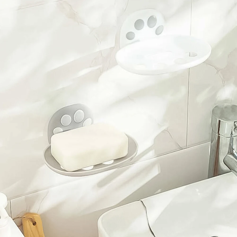 

2 pcs Bathroom Soap Dish Plastic Self Draining No Punching Double Layer Holder Storage Rack Kitchen Sink