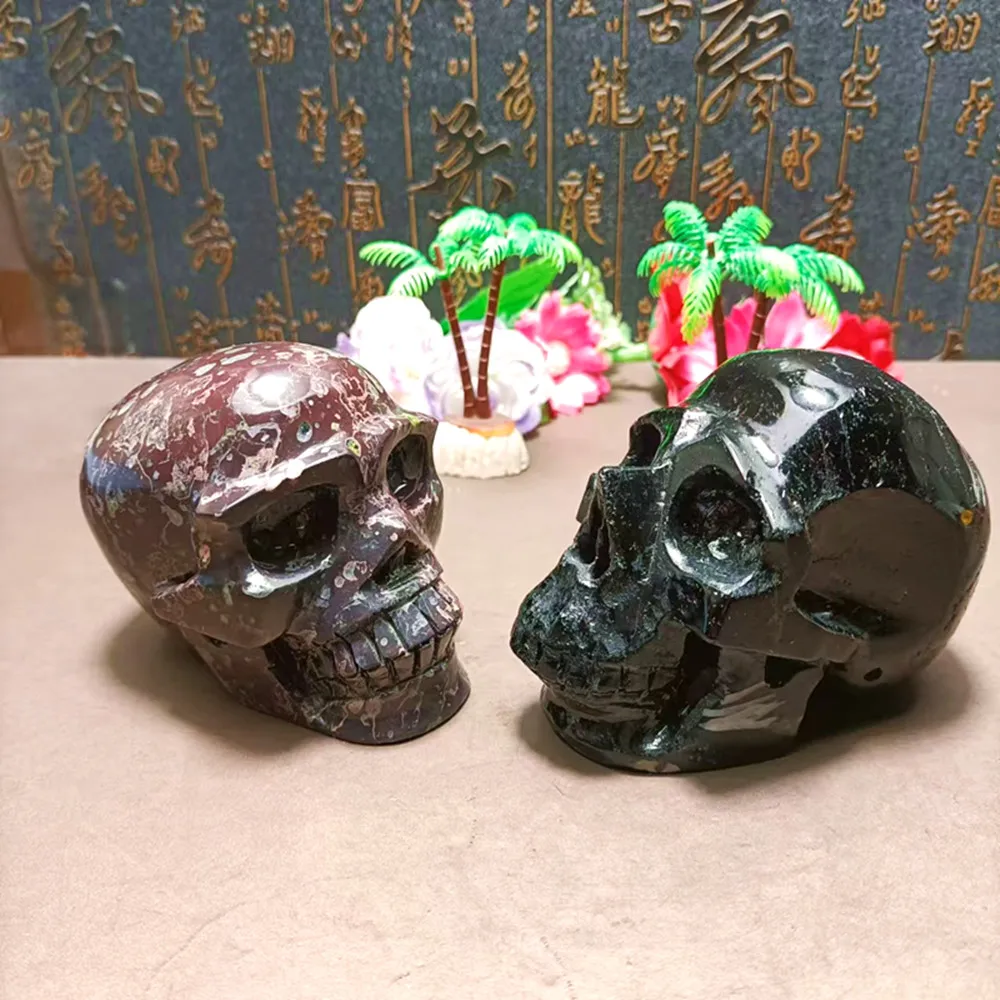 Natural energy quartz crystal carving. Jaw-hollowed skull Reiki home decoration chakra spiritual healing