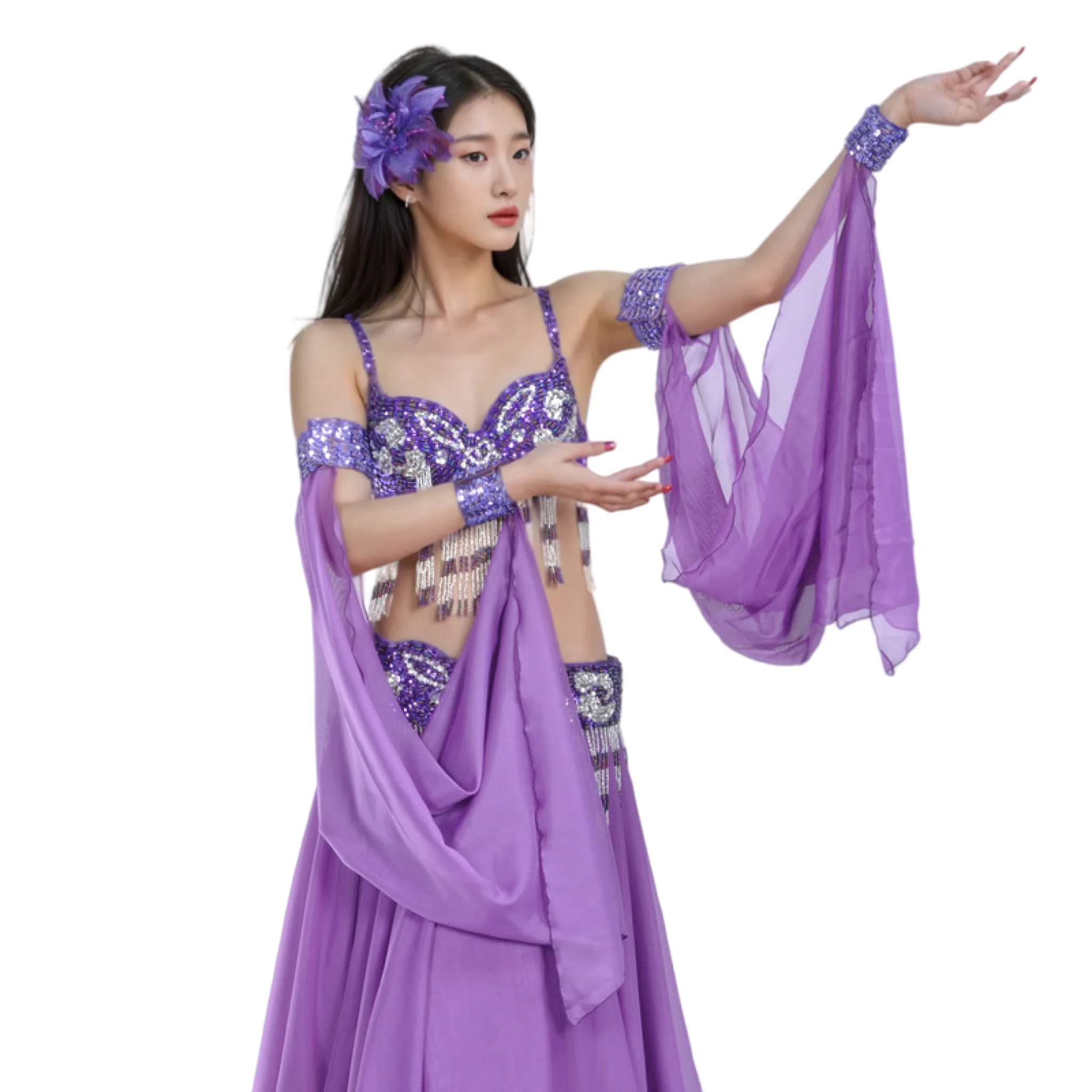 11 kleuren verstelbare chiffon pailletten armband buikdans accessoire twin ringen arm mouw wrap voor vrouwen danser kostuum groothandel