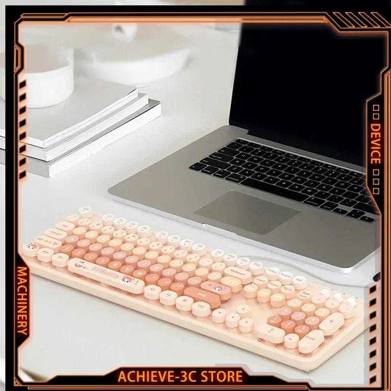 

Wired Keyboard Cute Girls Ergonomic Solid Color Mechanical Touch Keyboard Suitable for Desktop Laptop Gaming Keyboard