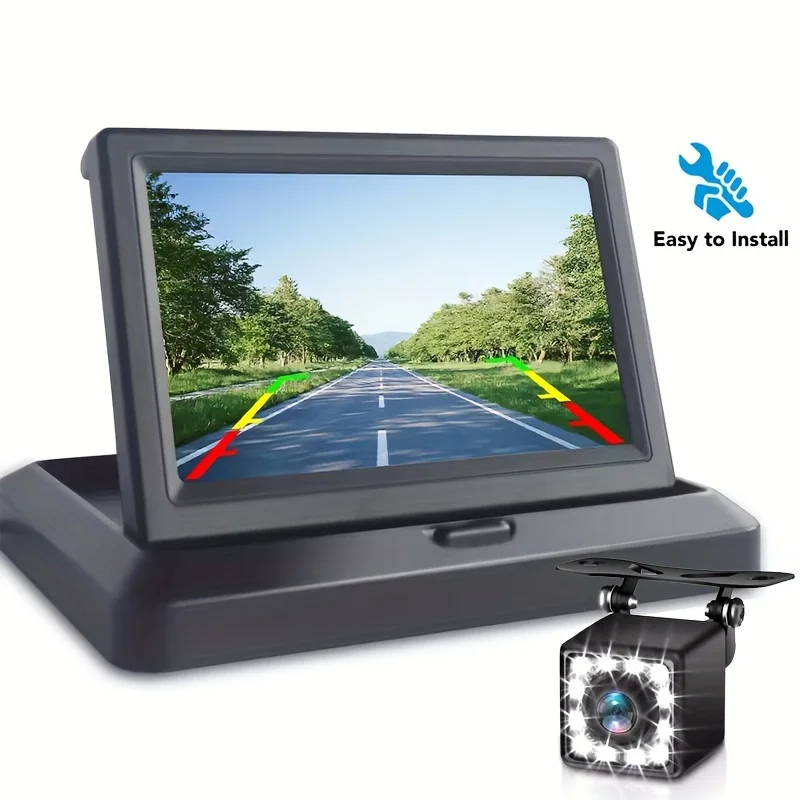 1pc 4.3 Inch Foldable Backup Camera, 12LED HD Night Vision Rear View for Car, SUV, Pickup, Camper, Tractor, RV -Driving Position