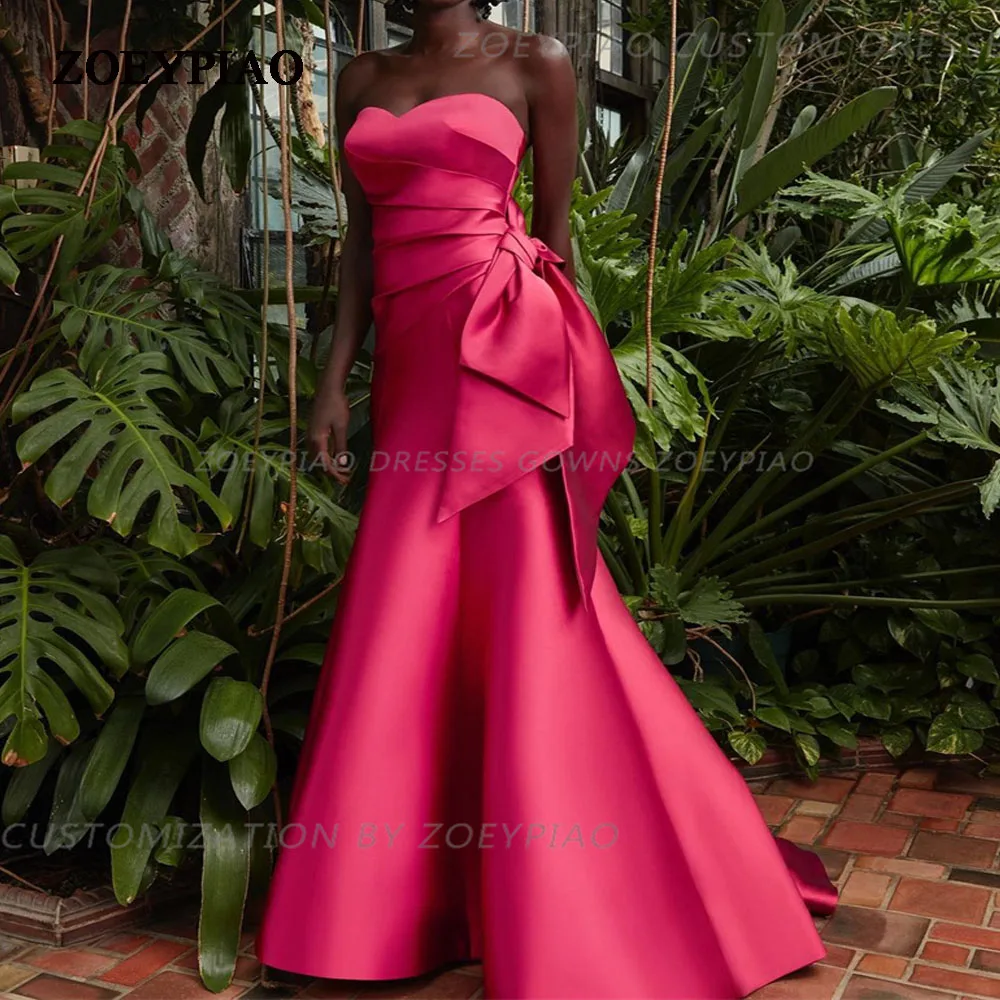 

Red Bow Satin Formal Dress Floor Length Evening Gowns Sleeveless Sweetheart Custom Dubai Prom Dresses Elegant Wedding Party