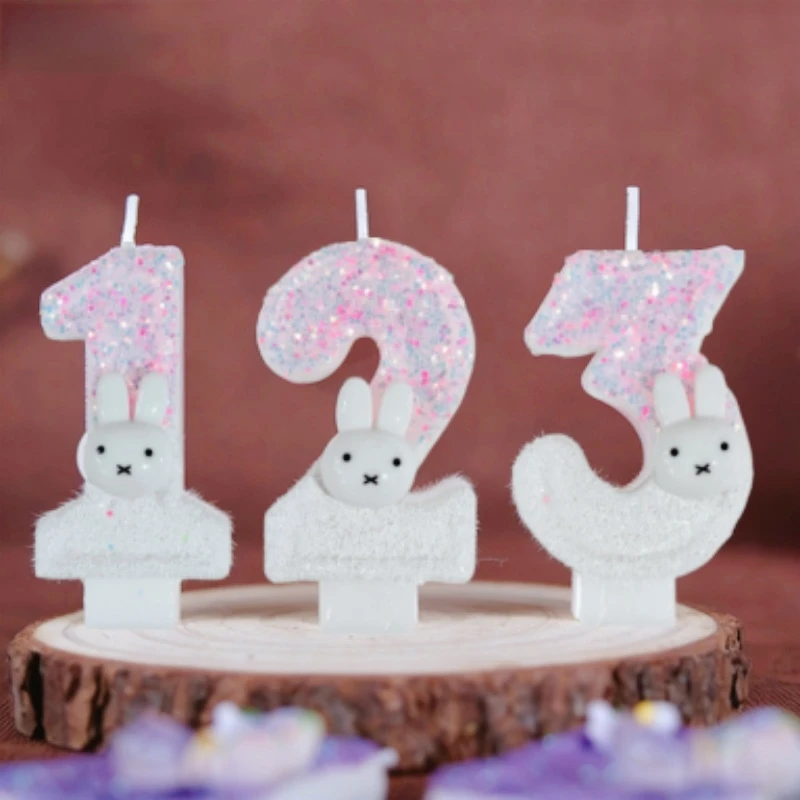 Vela Digital Criativa Rosa Miffy para Aniversário, Suprimentos para Festa, Vela Criativa de 0 a 9 para Decoração de Bolo, Festa de Aniversário de Menina