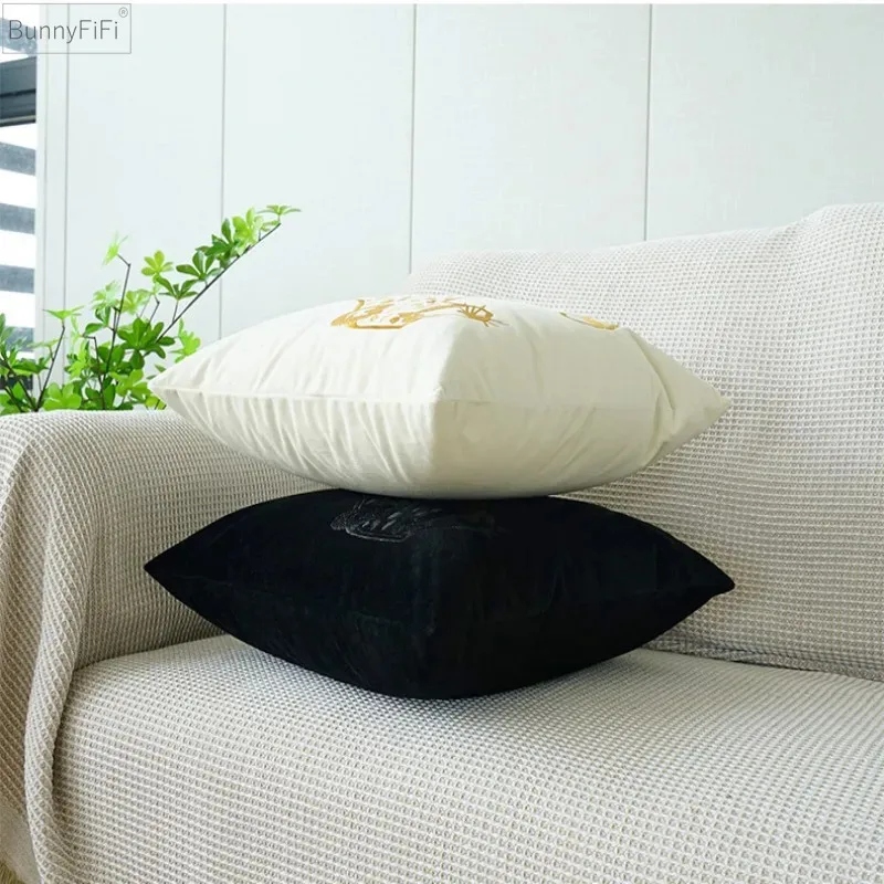 Black White Lepord Embroidery Pillow Cover Home Decoration Cushion Cover Velour Pillowcase Living Room Sofa Pillow 45x45cm