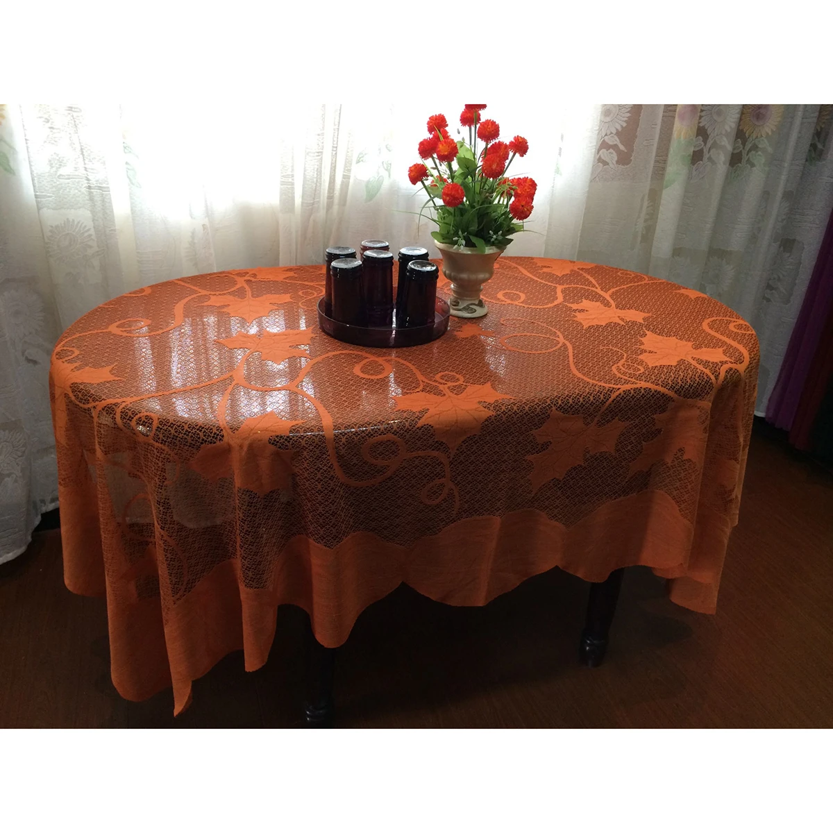 

Autumn Maple Leaves Pumpkin Lace Tablecloth Orange 152x213cm Thanksgiving Day Halloween Party Table Cover Decorative