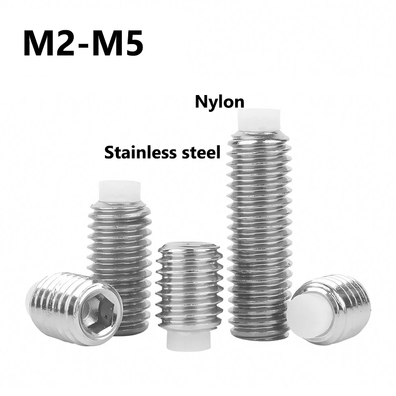 304 Stainless Steel Hexagon Socket Plastic Nylon End Point Tip Grub Bolt Set Screw M2 M2.5 M3 M4 M5 Machine Rice Top Wire