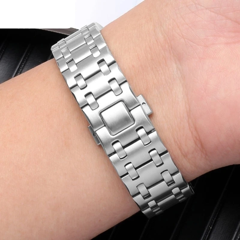 Premium Stainless Steel Anti-Rust Watchband for AP Royal Oak Offshore Series 15400 15407 with Double Press Butterfly Buckle 28mm