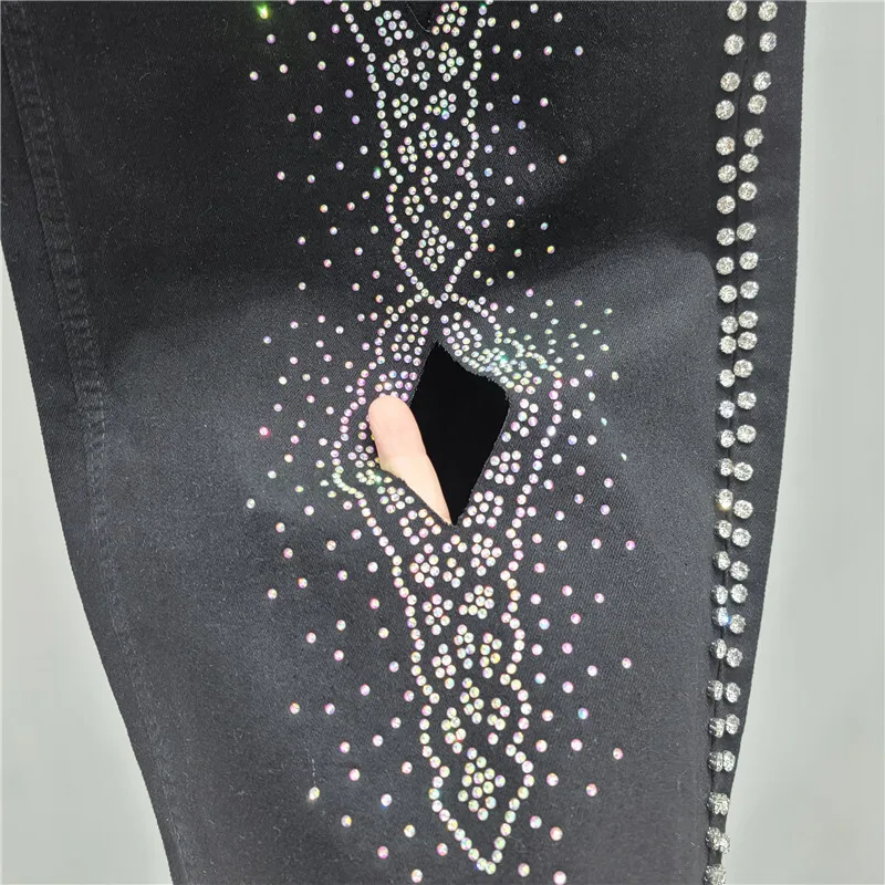 ANJY otoño nuevas mujeres High Street Jeans bordado ahuecado tachonado diamantes versátil Casual elegante pantalones vaqueros de moda A9137