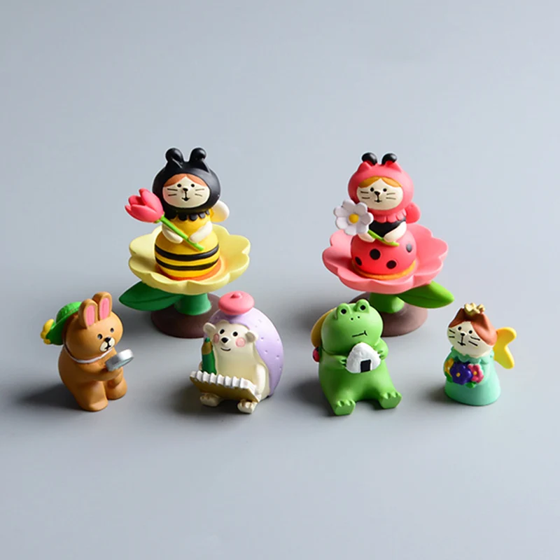 

Creative Miniature Figures Bee Ladybug Hedgehog Rabbit Cats Decoration Resin Craft Home Decor Figurine for Kids Gift Dolls Toys