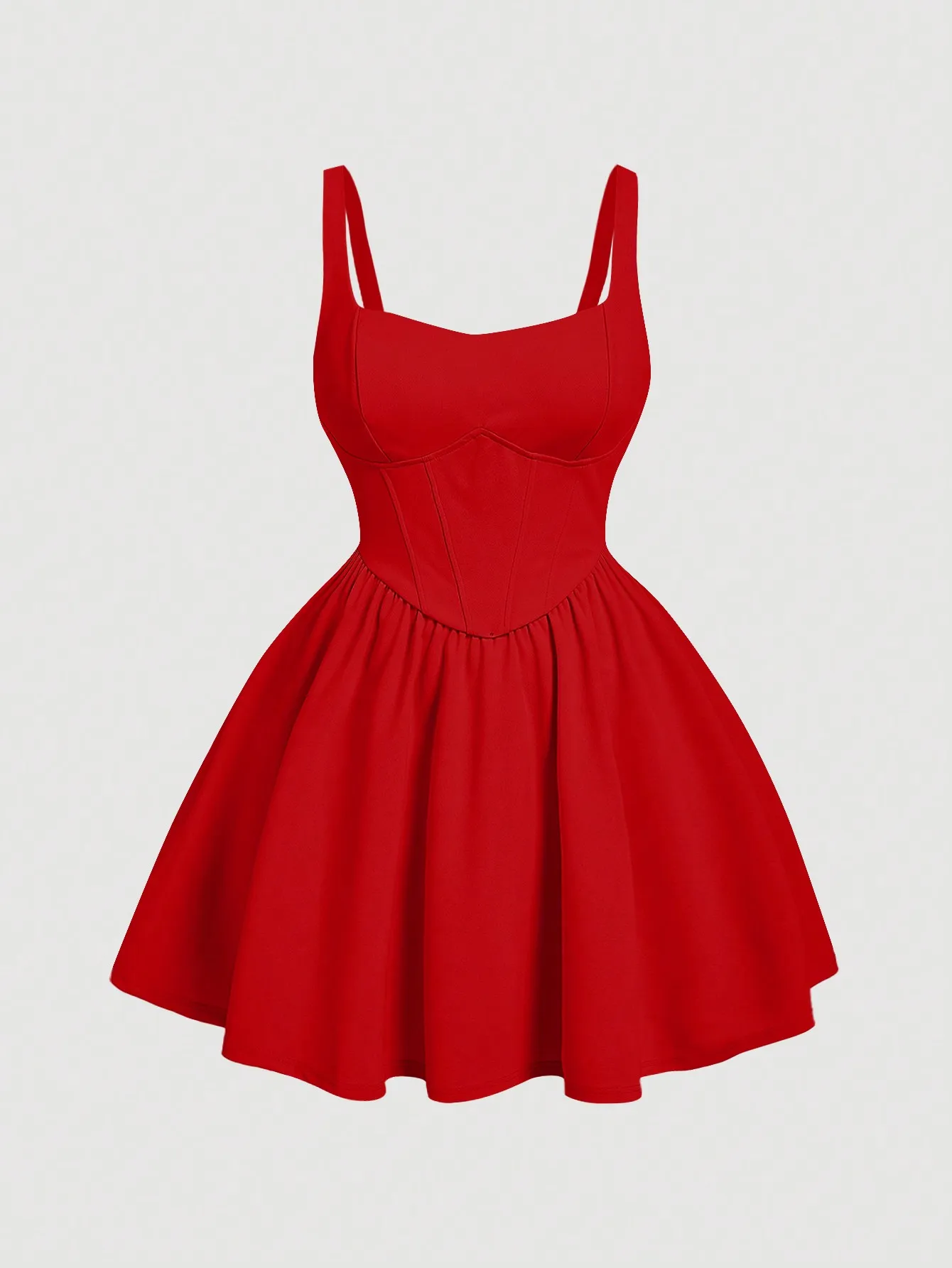 

Красное однотонное платье-корсет с расклешенной юбкой на День святого Валентина