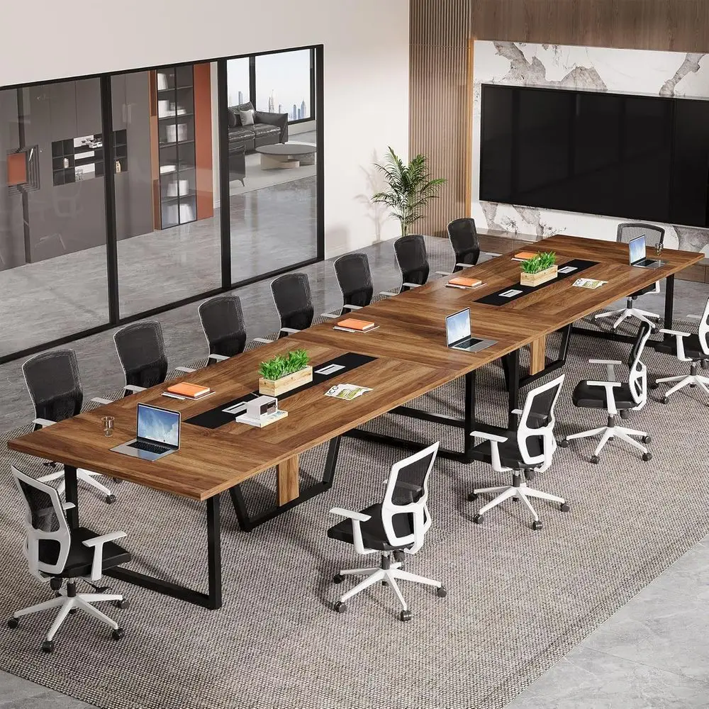 

Промышленный стол для совещаний на 8-10 человек с двумя отверстиями для проводов, идеально подходит для подкастов, тренингов, домашнего офиса (94,5 дюйма, 2 шт.)