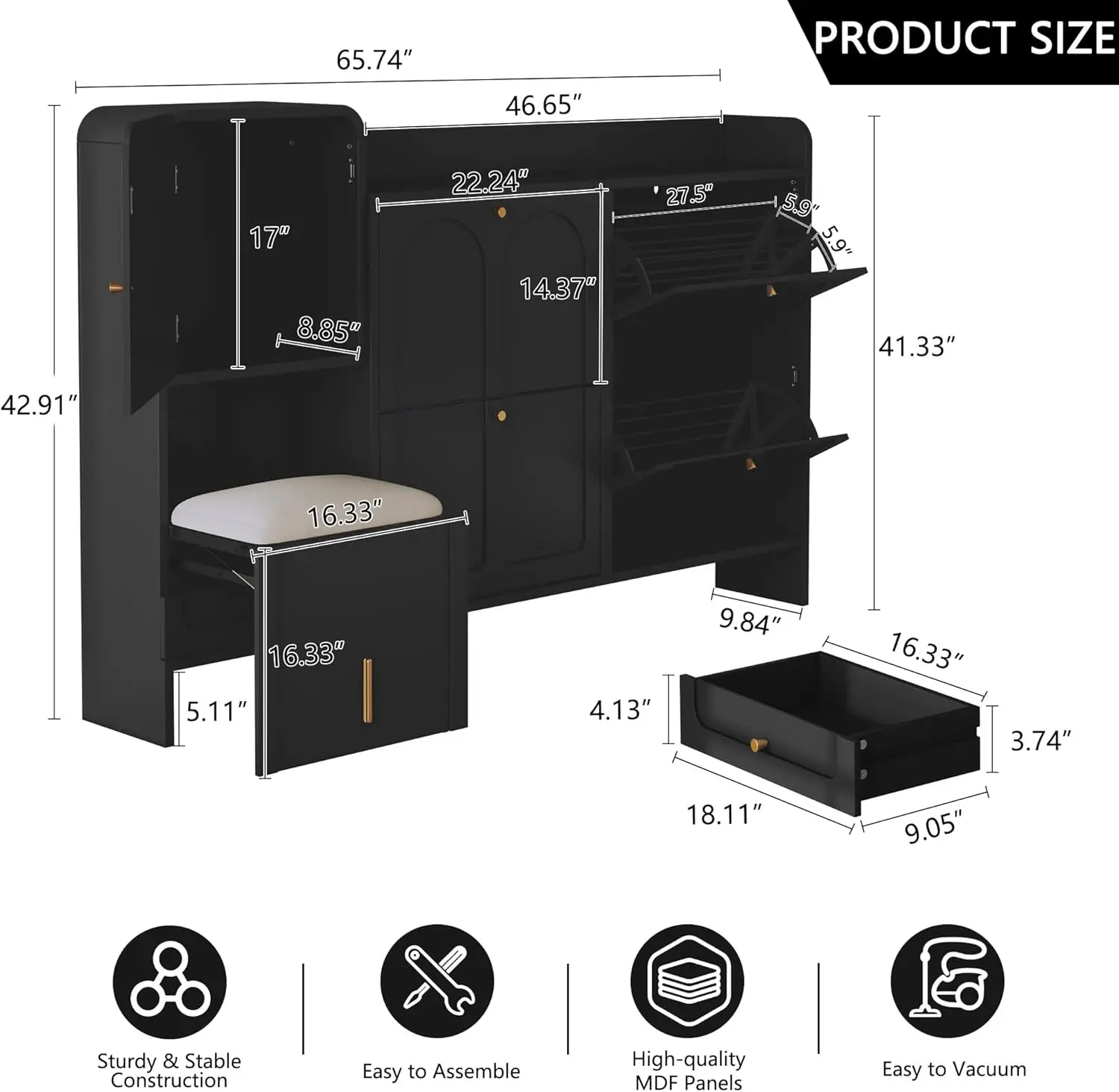 Shoe Cabinet with 4 Flip Drawers,Modern Shoe Storage Cabinet with Hidden Shoe Bench & Adjustable Shelf,Shoe Organizer Cabinet