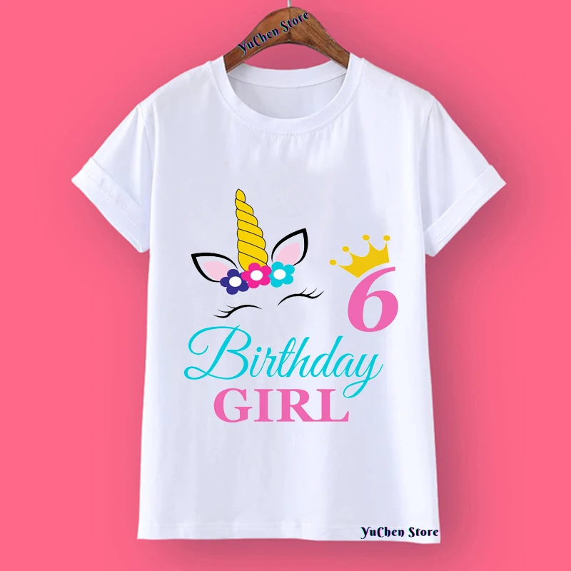 2022 New Kids Girls Summer Birthday T-shirts Short Sleeved T Shirt Size 1 2 3 4 5 6 7 8 9 10 Year Children Party Clothing Tops