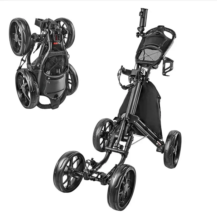 

Hot Sale New Durable 4 Wheel Golf Trolley Easy Folding Golf Push Cart Multi Functional Golf Bag Cart for Course
