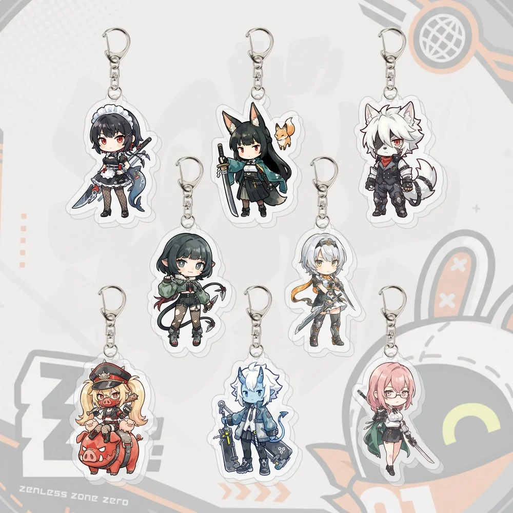 Zenless Zone Zero Chibi Acrylic Keychain ZZZ Cute Anime Keyring Jane Doe Ellen Joe Von Lycaon Bag Pendant Car Keys Gift For Fans