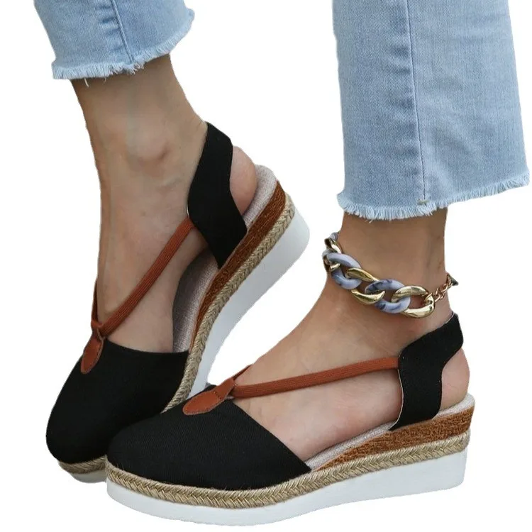 2024 New Ladies Baotou Wedges Sandals Casual Shoes Plus Size 43 Platform Summer Falts Walkking Cloth Shoes Sandalias De Mujer