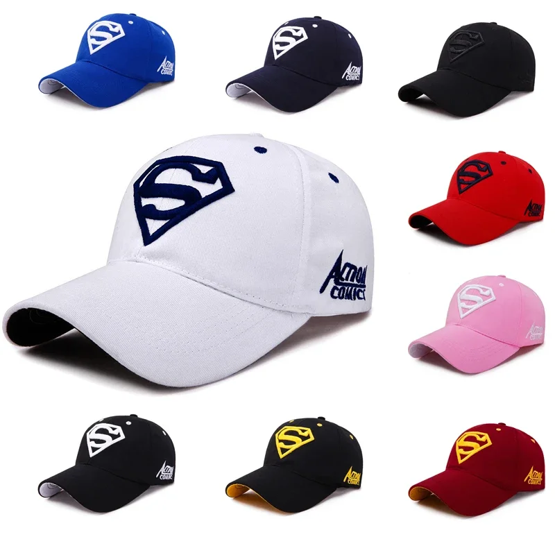 DC Anime Figure Superman Logo Cotton Embroidered Dome Baseball Cap Peaked Cap Youth Adult Size Adjustable Birthday Gifts