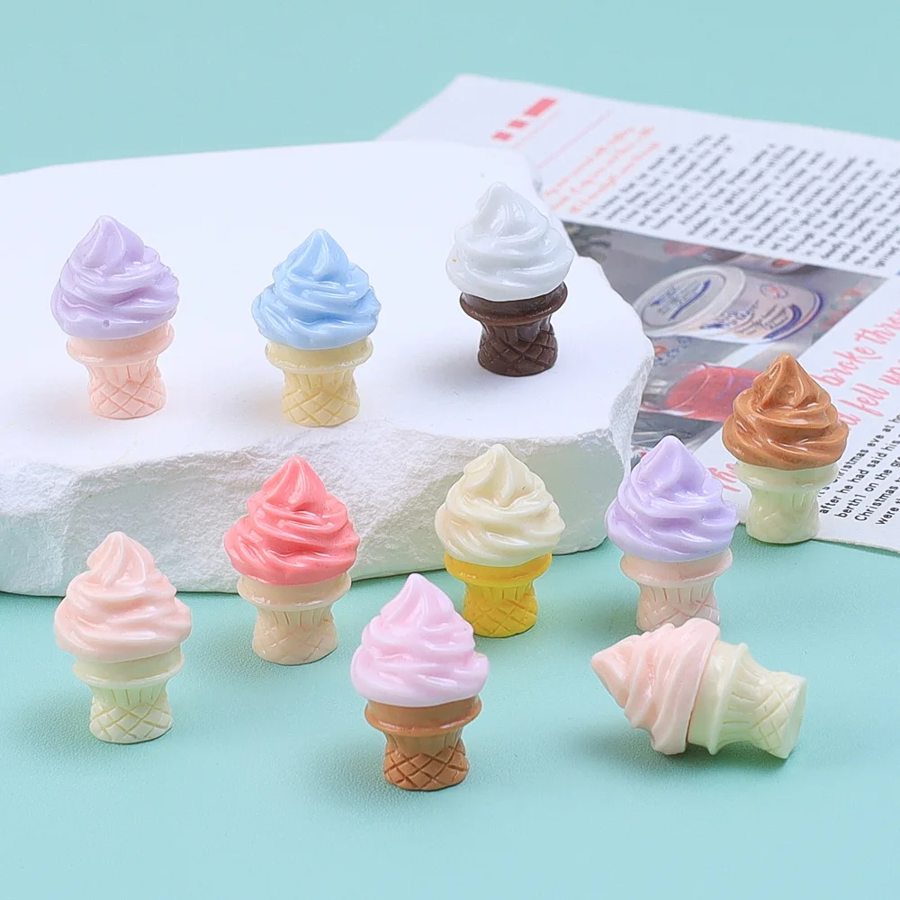 

100pcs Kawaii 3D Simulated Ice Cream Resin Cobochon DIY Accessories for Keychain Dollhouse Kitchen Decor Miniature Craft