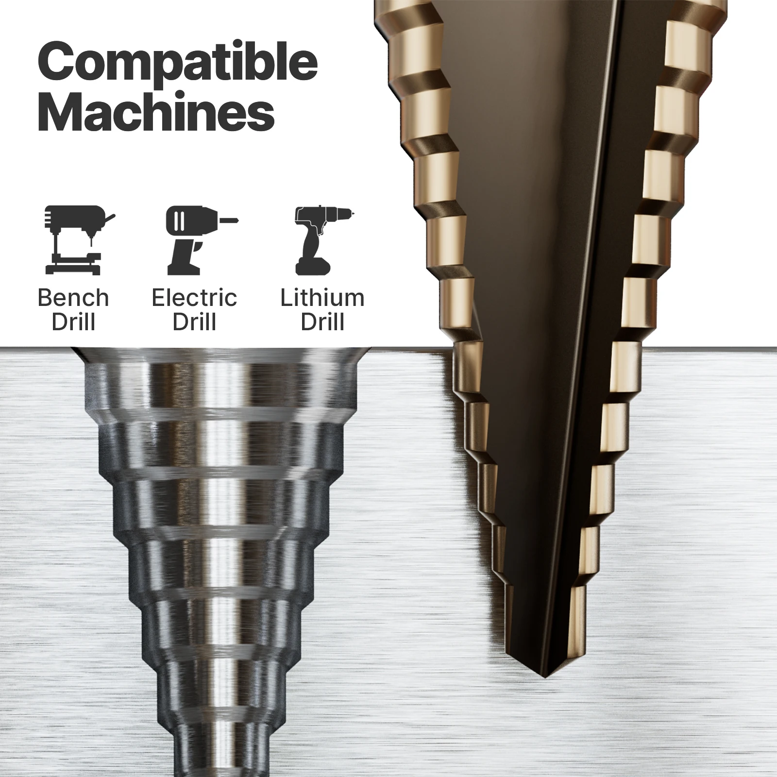 Versery 5 ชิ้น Step Core เจาะบิตสามเหลี่ยม Shank ตรงร่องเจดีย์เครื่องตัดกรวยโลหะเจาะ Bit Hole เปิด 3/4 "-1/8"