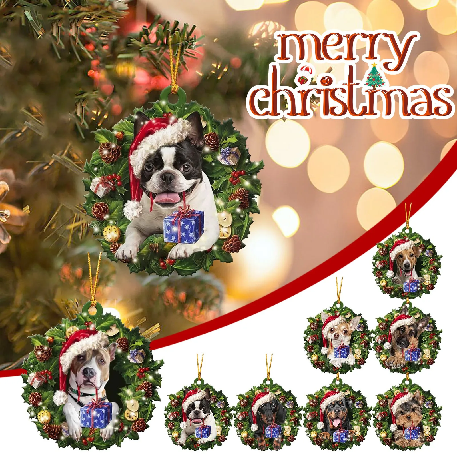 2023 Christmas Ornaments Hanging Decoration Gift Cute Dog Christmas Family Hanging Tree Cartoon Product Personalize Pendant Toy