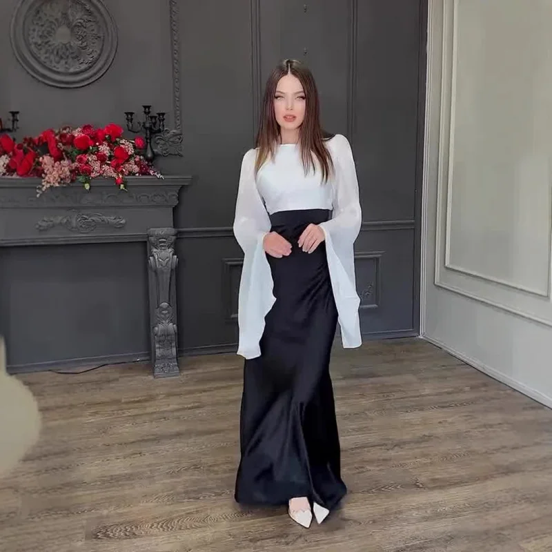 2025年新年 パッチワークガラス糸 ワイドスリーブ ロングスリムドレス サテン おしゃれ エレガントな女性用ガウン