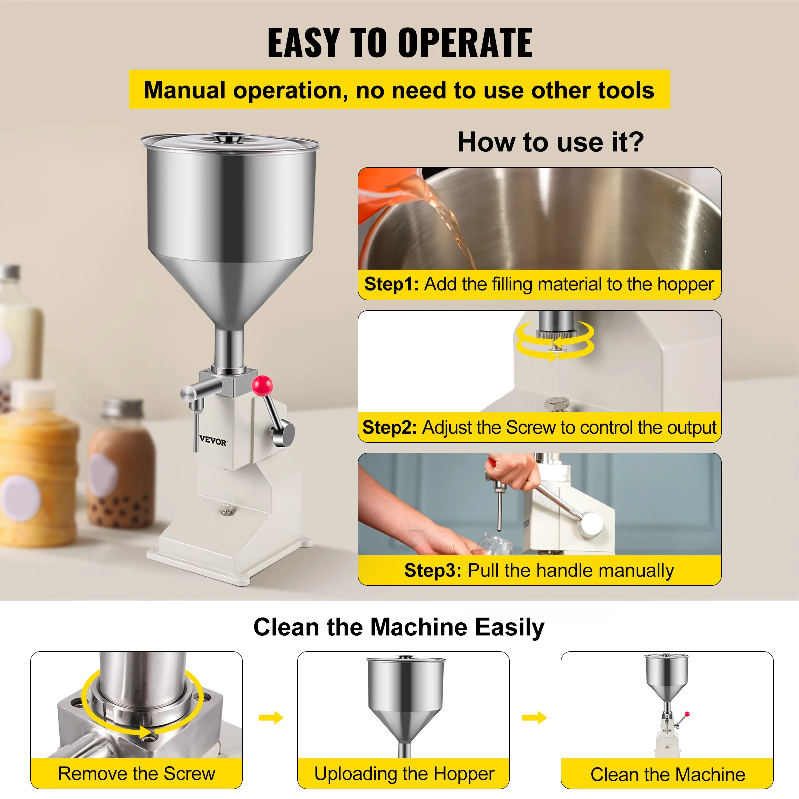 VEVOR Macchina di Riempimento Liquido Manuale, A03 Capacità 22 Libbre 20-30 volte/min Riempitrice di Liquidi in Acciaio Inossidabile per Settori Farmaceutico, Cosmetico, Pesticidi e Altri Particolari