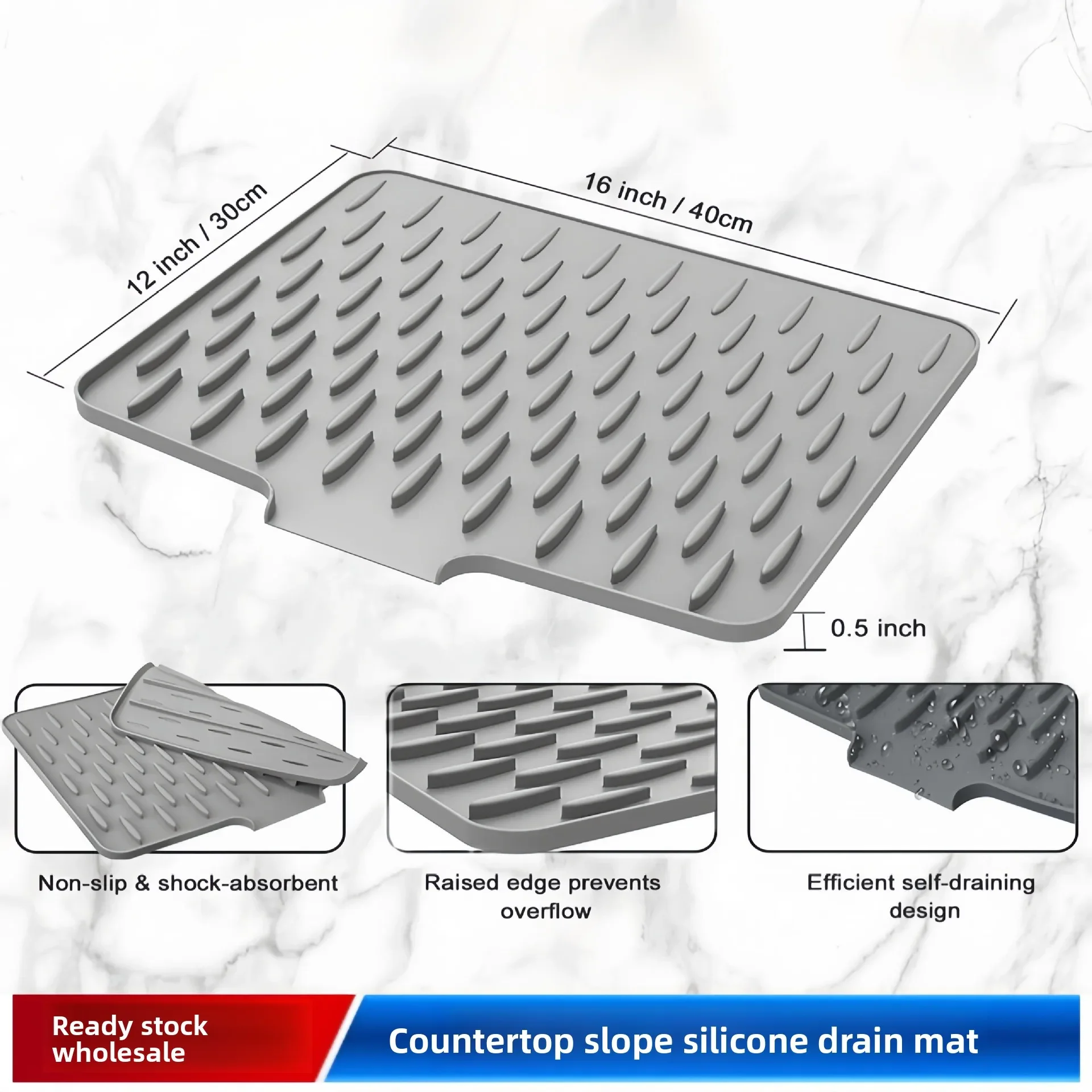 Automatic Drainage Countertop Slope Silicone Drain Pad Kitchen Sink Diversion Non-slip Dish Dish Drying Pad Water Filter Pad