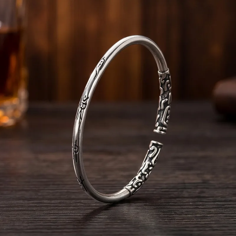 Kalen Vintage Edelstahl-Armreif für Herren, Gothic-Stil, für Damen, mit graviertem Buchstaben, Blumenmuster, verstellbarer Schmuck, Punk-Geschenk – Detail 7