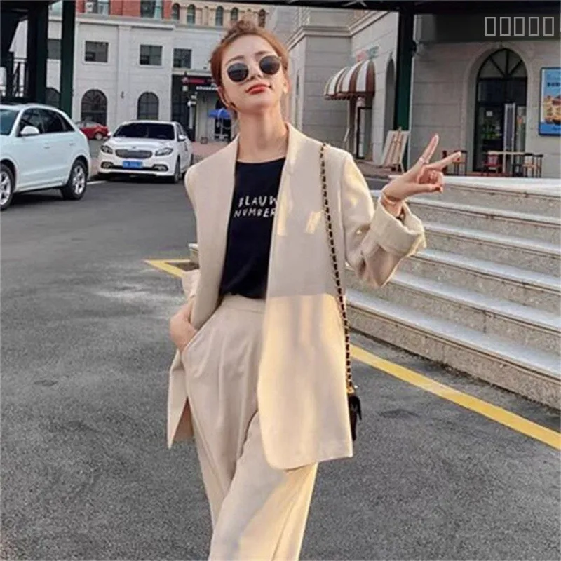 

Синий тонкий женский пригородный костюм свободного покроя большого размера, трансграничный костюм, брюки, доступны различные цвета, повседневная деловая одежда