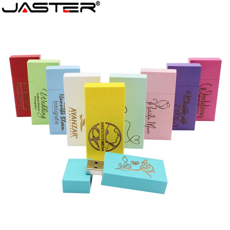 JASTER Free Custom logo Colorful Wooden USB flash drive 64GB Personality Creative Wedding Gift Pen drive Wood Memory Stick 32GB