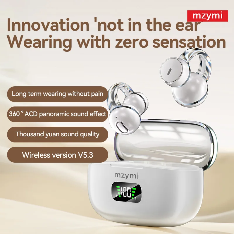 

mzymi S39 Ear Clip ENC Wireless Earbuds Bluetooth5.4 Headphone Noise Reduction OEM Earphones LED Digital Display For XIAOMI