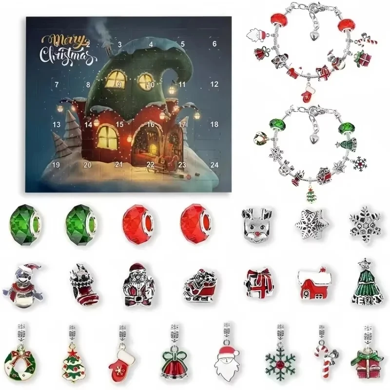 New Hot Stitch Mickey Christmas Advent Calendar Bracelets 24 Days Xmas Countdown Calendar Diy Jewelry Making Kit Girl Xmas Gifts