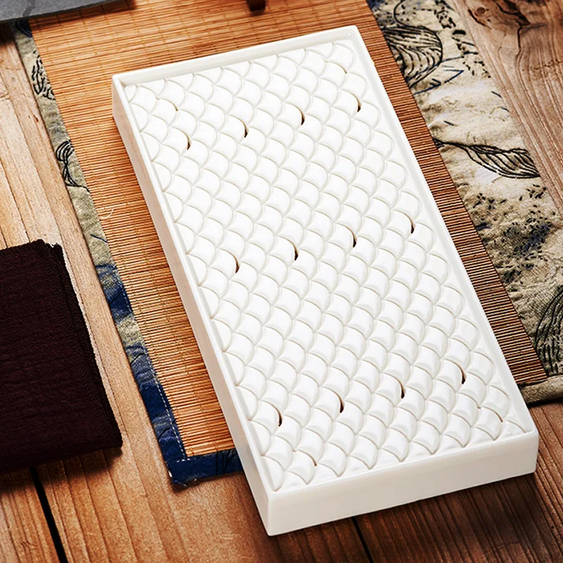 Dehua White Ceramic Tea Tray, Large Rectangular Ceramic Tea Board and Dry Brew Platform for Home Use