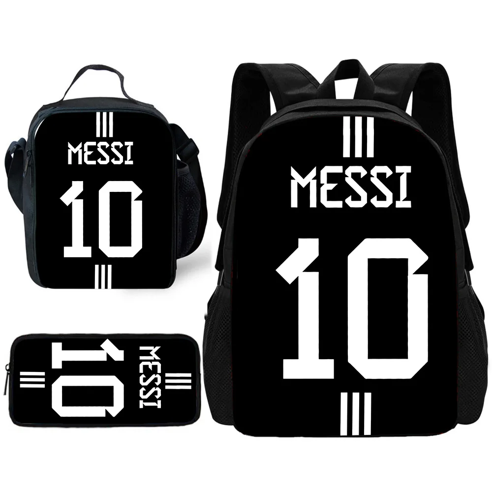 Child School Football M-Messis No.10 Backpack with Lunch Bags ,Pencil Bags ,School Bags for Boys Girls Best Gift