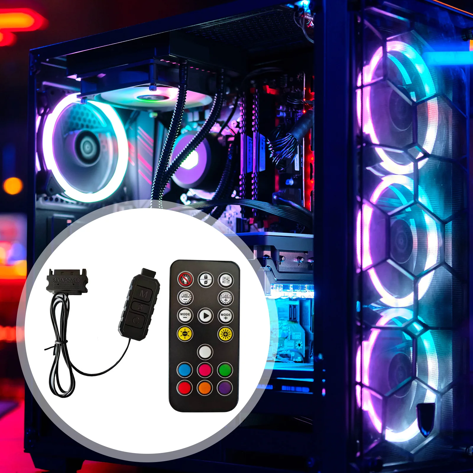 SATA Power RGB Fan Controller with Multiple Lighting Modes Mini Controllers HUB Adapter Multipurpose for PC RGB Case Fans