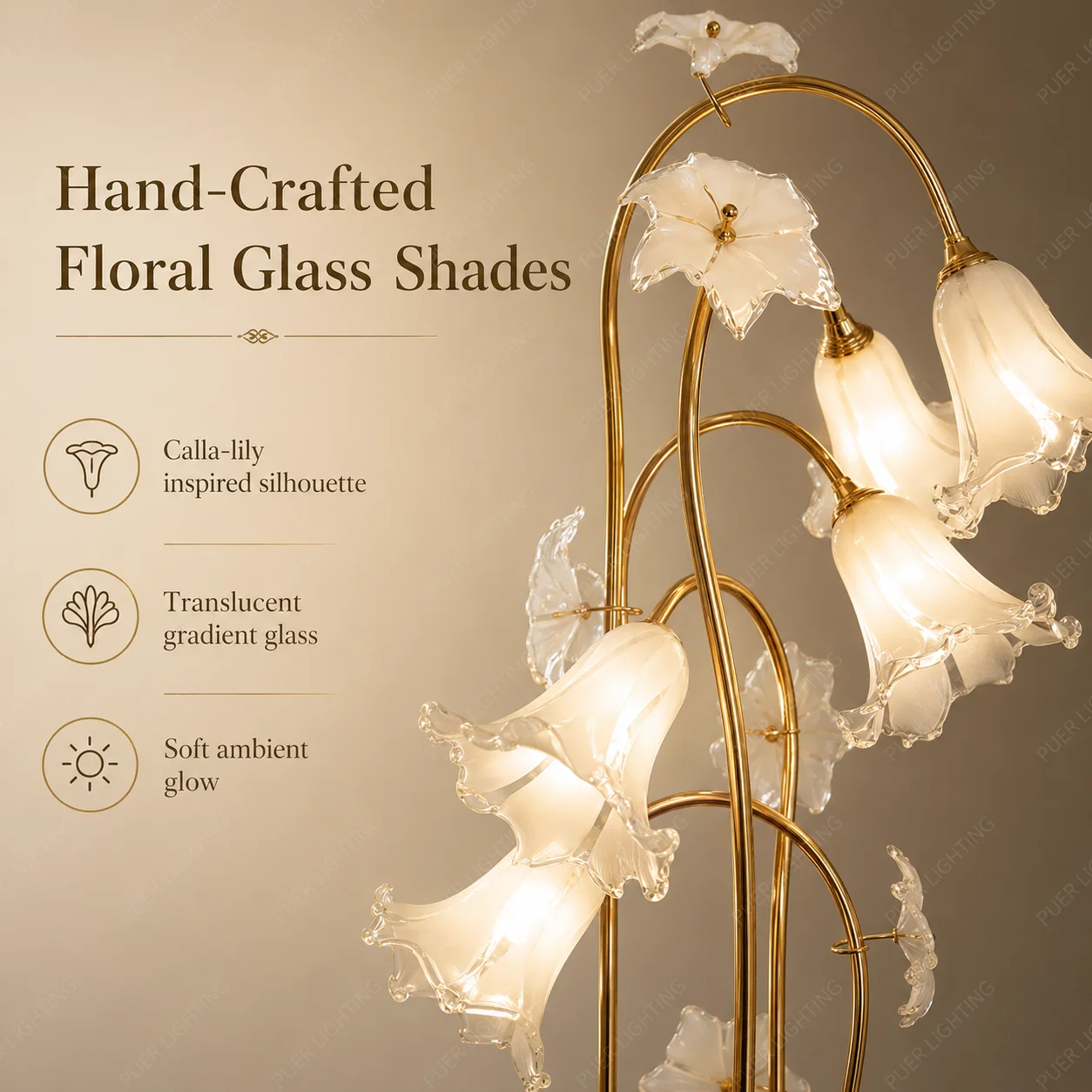 Hollywood Floor Lamp for Living Room Mid-Century Modern Glass Flower Bouquet Gilt Brass Tree Modernist Floor Lamp for Bedroom