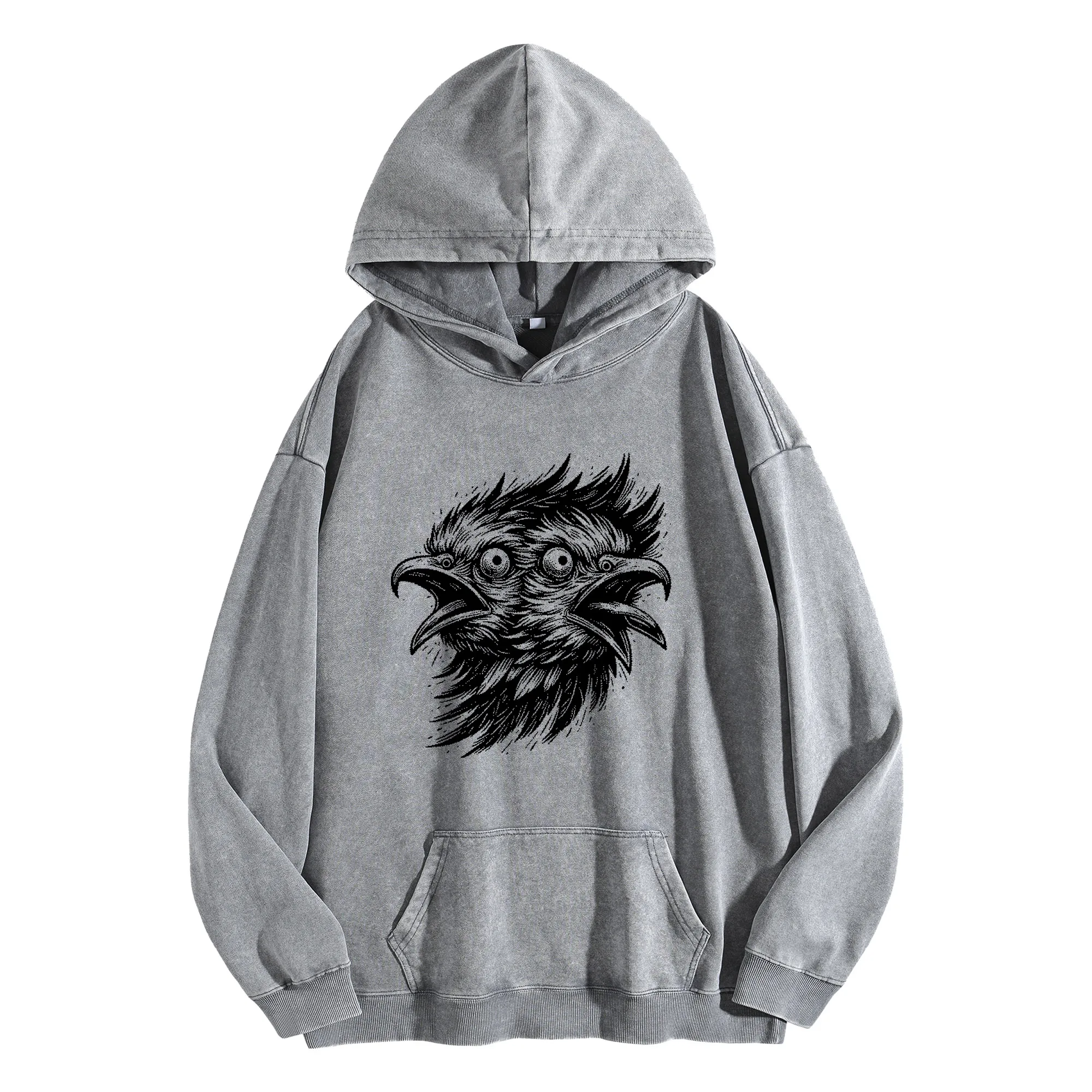

Винтажная мытая толстовка с рисунком Bat King 400G, унисекс, уличная одежда большого размера, пуловер на осень/зиму
