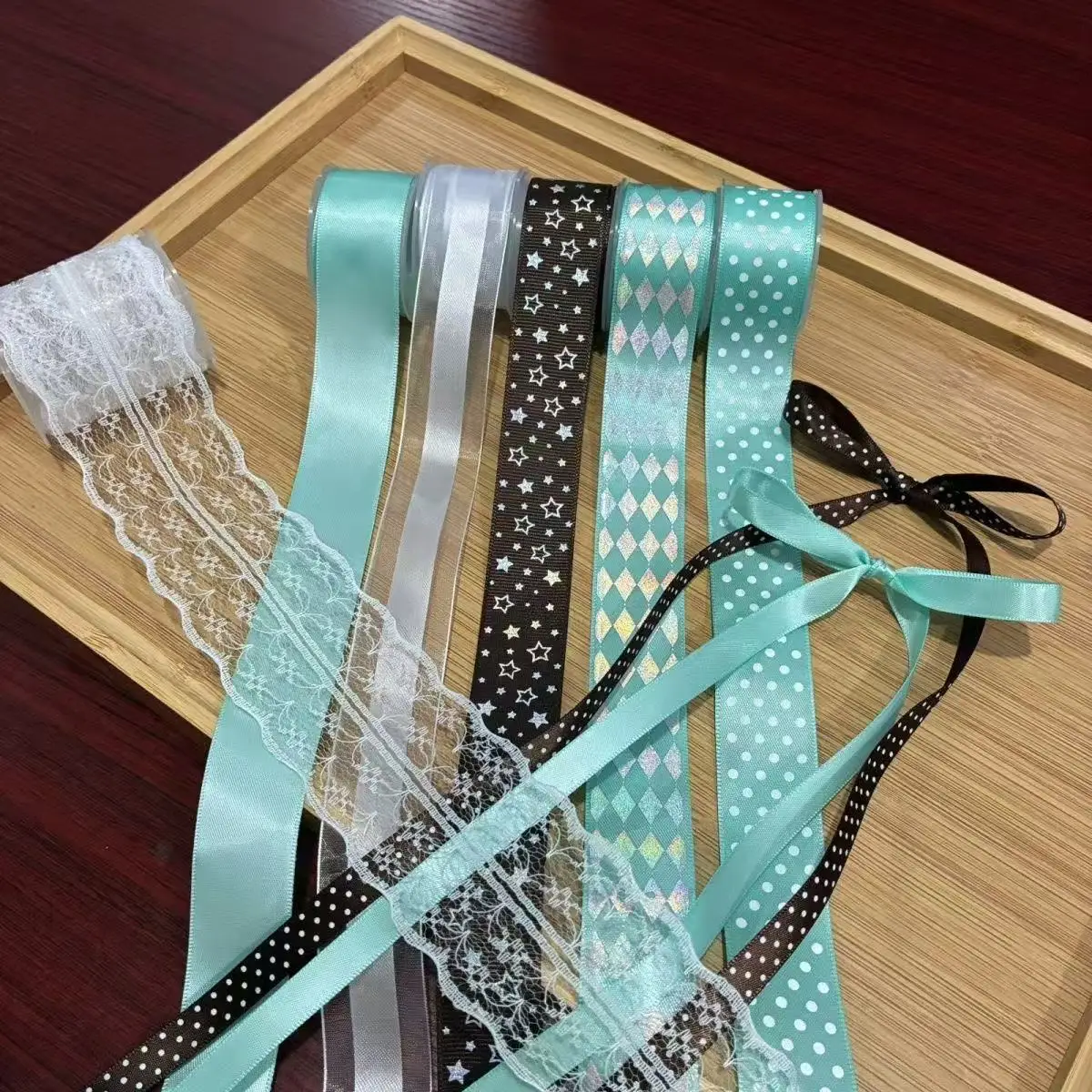 8PC Mix Ins Lace Hot Silver Polka Dot Ribbon Combination Baji Handmade Diy Support Hair Accessories Bow Material Gift Ribbon