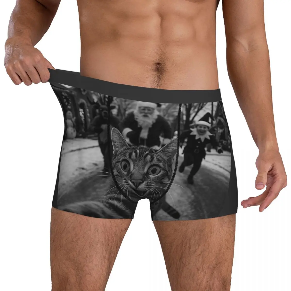 

Funny Christmas Surprised Scared Cat Selfie Deer Santa Underwear Customs Boxer Shorts Man Underpants Comfortable Shorts Briefs