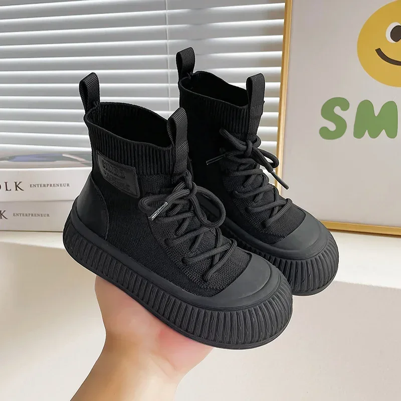 2025 Girls' Socks Boots 2025 Spring and Autumn New Children's Breathable Casual Flying Woven Shoes for Boys Canvas Shoe