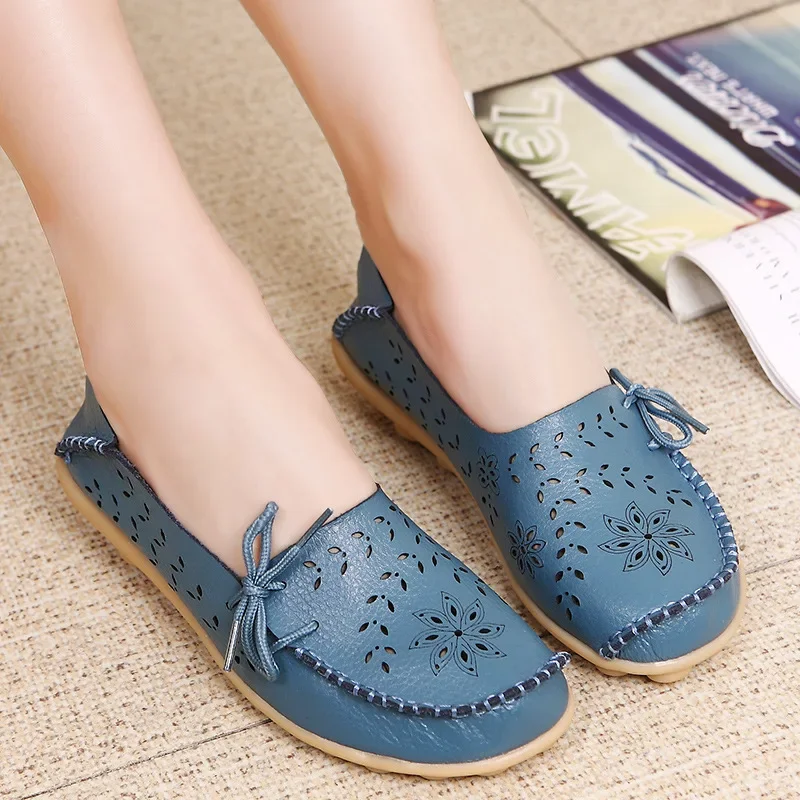 Women Shoes Leather Ballet Flats Zapatos Mujeres 2024 Trend Loafers Women\'s Summer Shoes Casual Flats Breather Summer Footwear