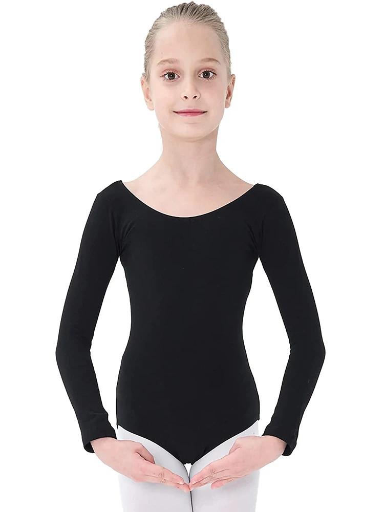 Girls Long Sleeves Ballet Dance Leotard Dress Bodysuit Dancewear Costume Gymnastic Clothing for Kids Pink, black