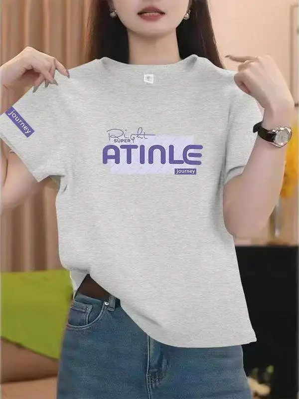 

Loose Fit Short Sleeve T-Shirt Women's Fashion Print Casual Style Polyester Fiber Summer Trendy Top for Middle-Aged Women