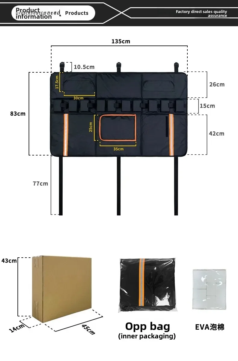 Heckklappenpolster für Mountainbikes, Pickup-Truck, Heckklappen-Schutzpolster mit 3 Werkzeugtaschen, 52 Zoll breit, für 5 Fahrräder – Detail 23