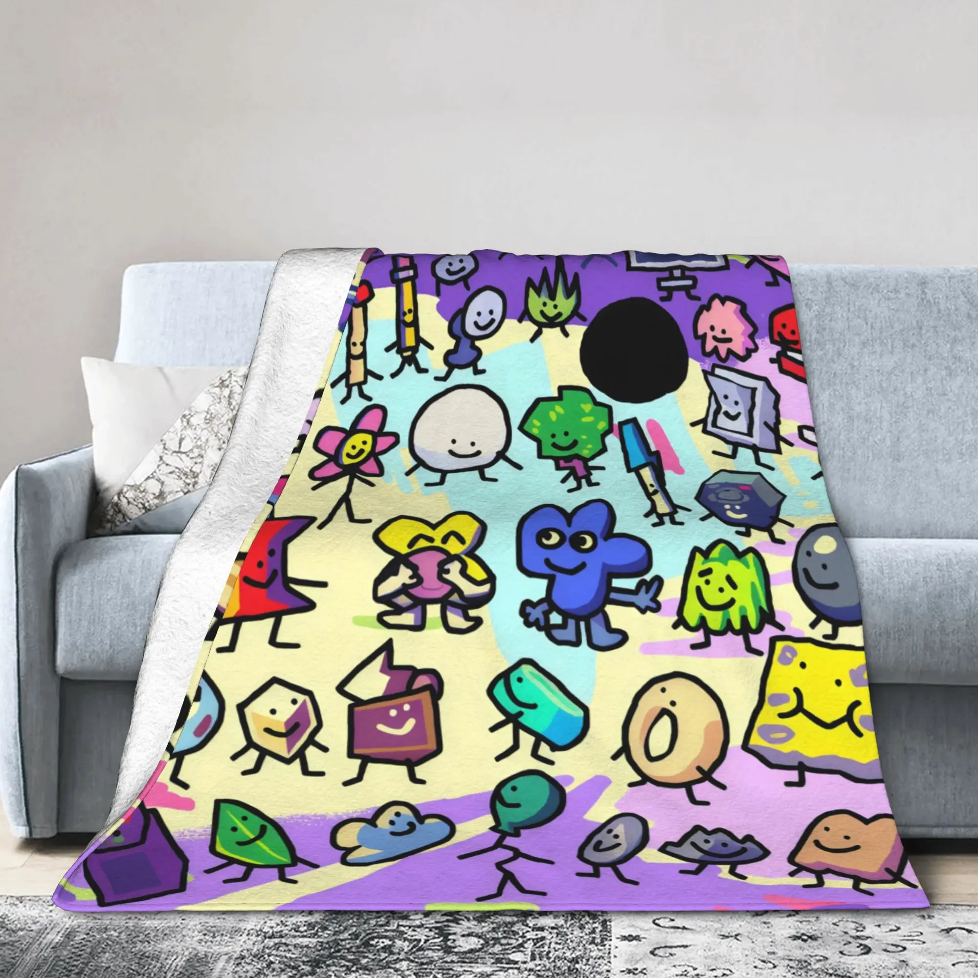 Custom BFDI Blanket 3D Printed Soft Flannel Fleece Warm Cute Cartoon Childlike Throw Blankets for Travel Bed Couch Quilt