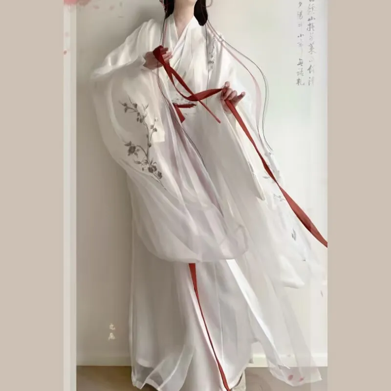 فستان هانفو الصيني للنساء أزياء تنكرية تقليدية قديمة لحفلات أعياد الميلاد فستان هانفو باللونين الأبيض والأحمر #4