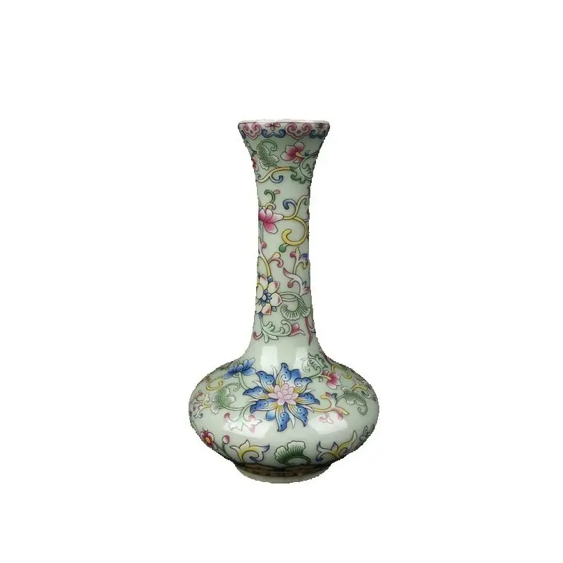 Chinese Old Porcelain Vase with Plum Blue Enamel Flat Belly Long Neck for Collectibles